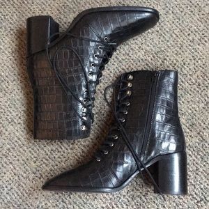 ASOS DESIGN Rivet Leather Square Toe Lace Up Boots